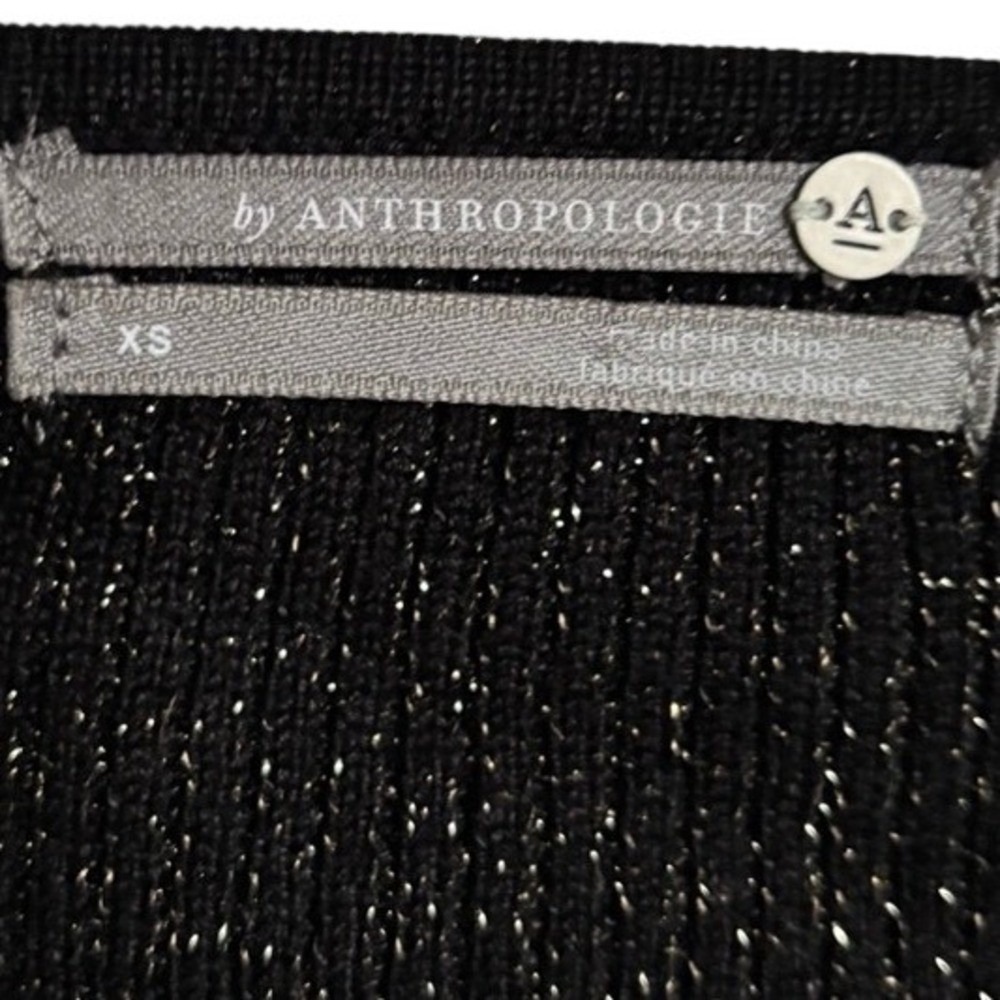Anthropologie Black Gold Metallic Ribbed Sweetheart Long Sleeve Top Blouse XS - Picture 6 of 9